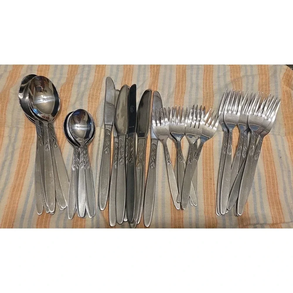 8 Settings  AMEFA Tulip Time Holland Stainless Flatware 40pcs in Roll Keeper